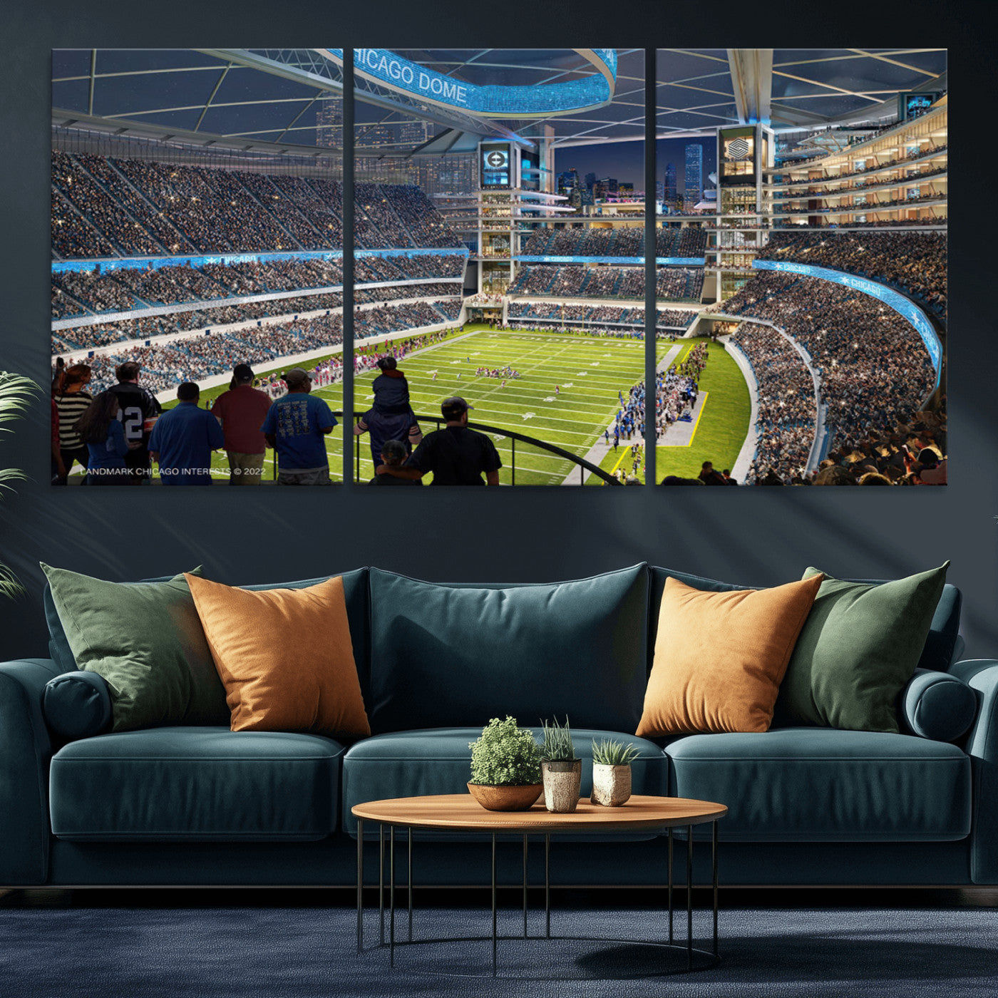 41816511-MGV-CV-36X24-Chicago Bears Soldiers Field Wall Art Canvas Print – Framed Football Stadium Artwork for Sports Fans, Soldier Field Skyline Canvas Decor for Game Room or Man Cave