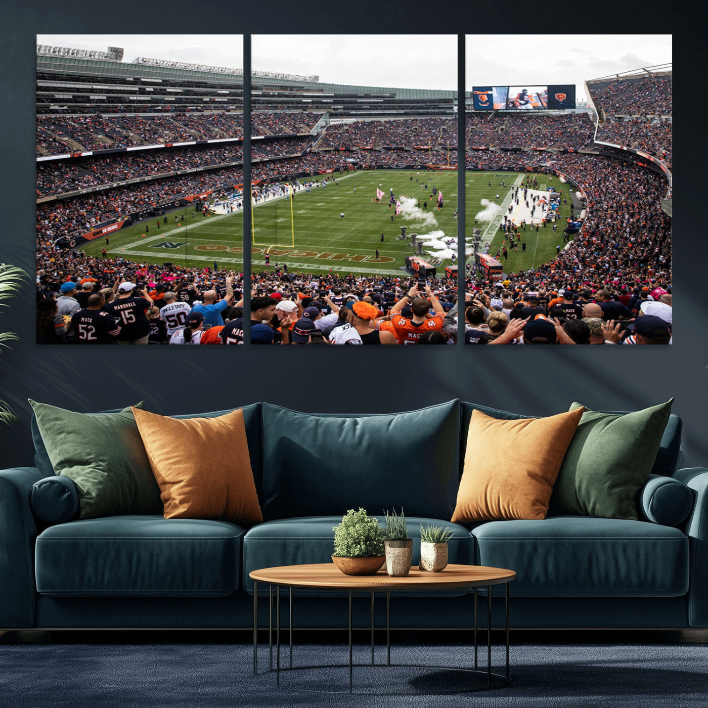 18347149-MGV-CV-36X24-Chicago Bears Soldiers Field Wall Art Canvas Print – Framed Football Stadium Artwork for Sports Fans, Soldier Field Skyline Canvas Decor for Game Room
