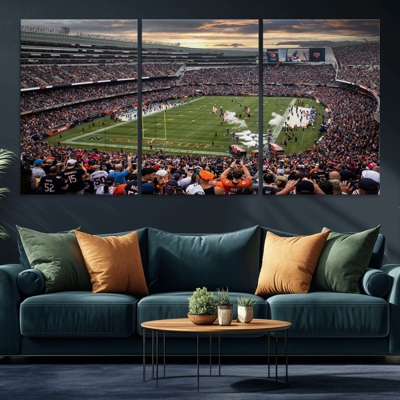 87578930-MGV-CV-36X24-Chicago Bears Soldiers Field Wall Art Canvas Print – Framed Football Stadium Artwork for Sports Fans, Soldier Field Skyline Canvas Decor for Game Room or Man Cave