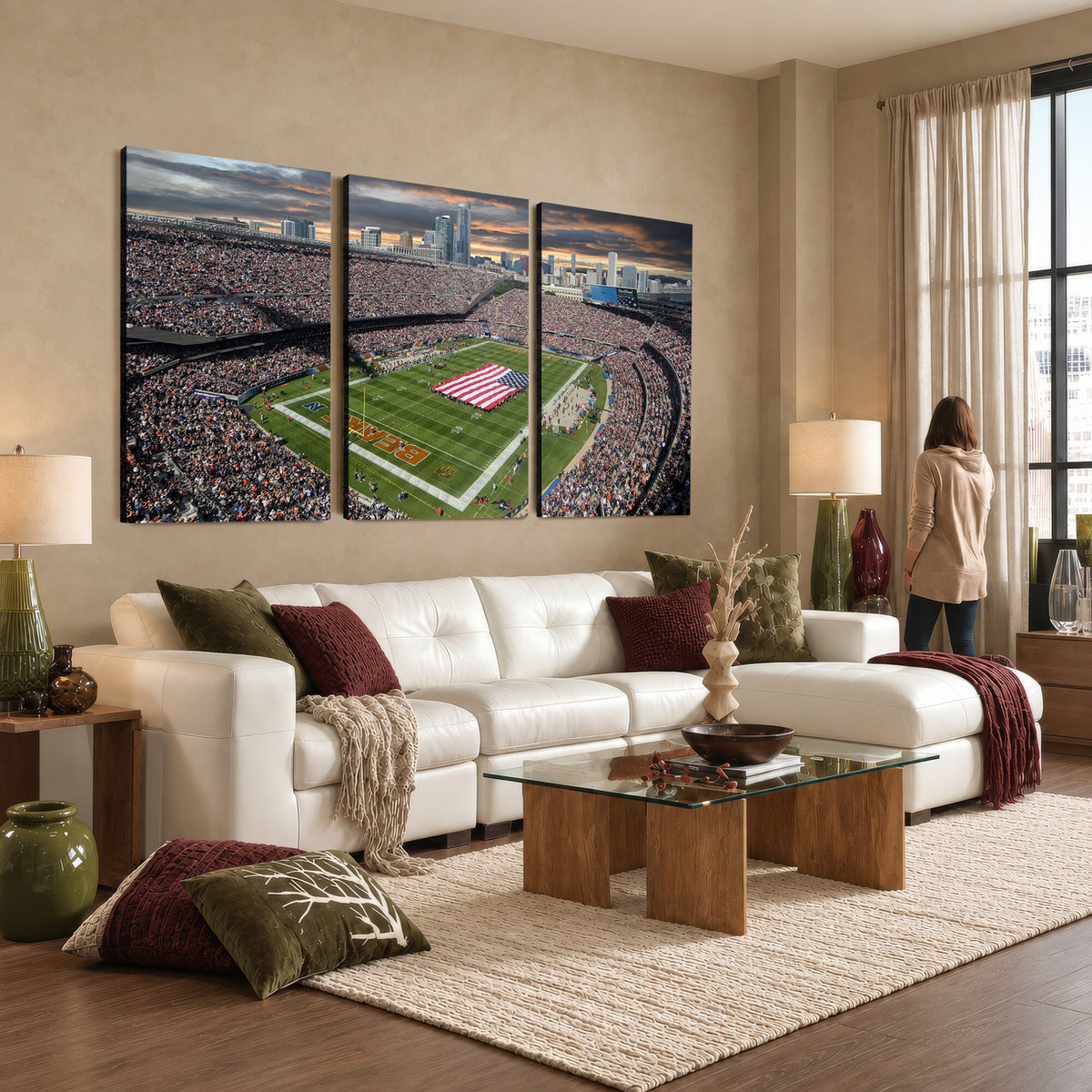 98106777-PAN-FL-20X10 - Chicago Bears Soldiers Field Wall Art Canvas Print, Extra Large Game Room Wall Decor