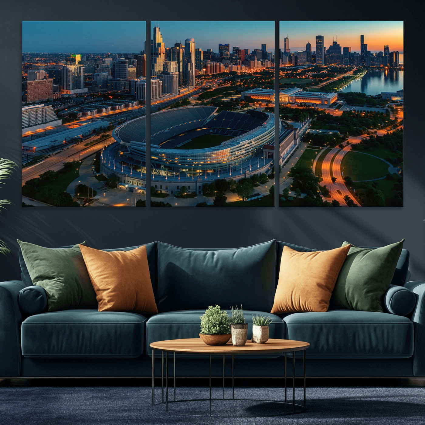36690345-MGV-CV-36X24-Chicago Bears Soldiers Field Wall Art Canvas Print – Framed Football Stadium Artwork for Sports Fans, Soldier Field Skyline Canvas Decor for Game Room or Man Cave