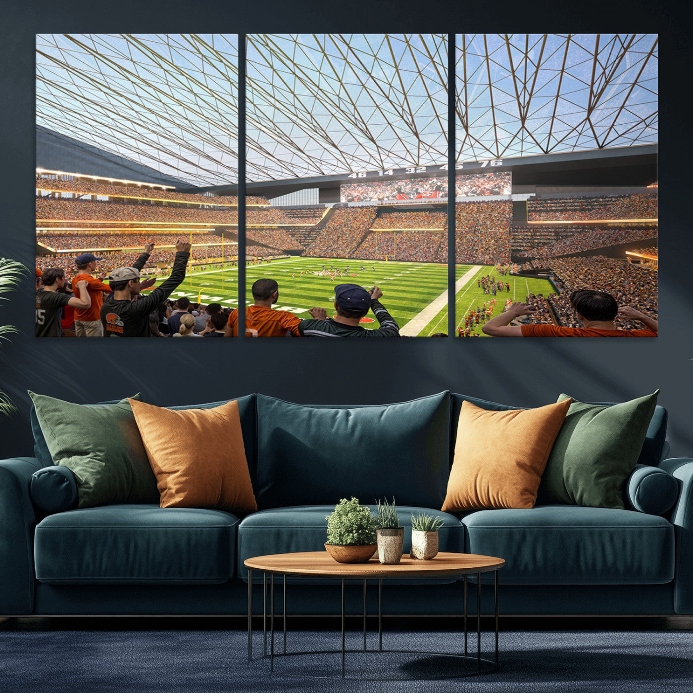 81960112-MGV-CV-36X24-Cleveland Browns Stadium Wall Art Canvas Print – Framed Football Artwork Featuring Cleveland Skyline and Browns Stadium, Perfect for Man Cave or Game Room Decor