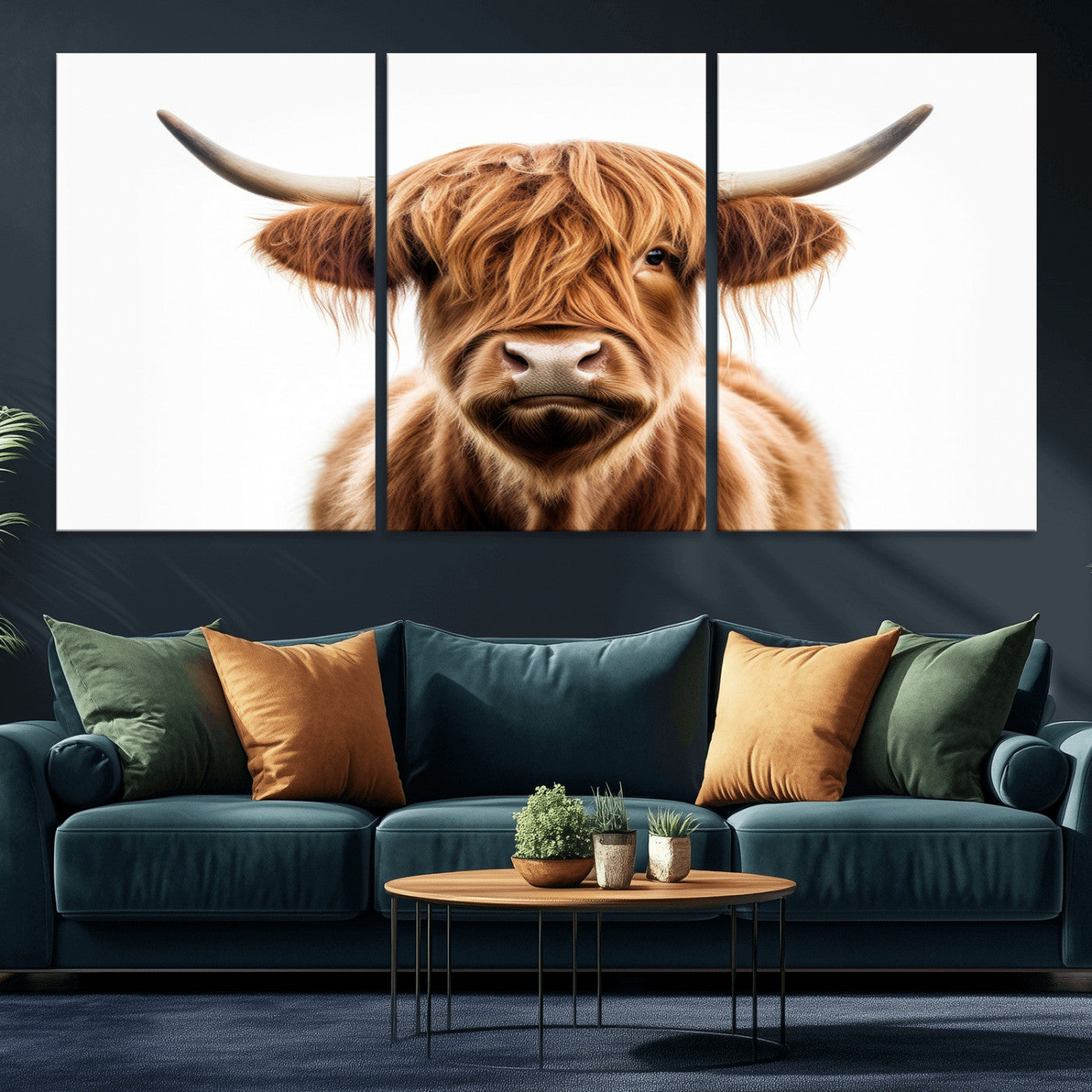 -Scottish Highland Cow Canvas Print, Framed Highland Cow Canvas Home Decor