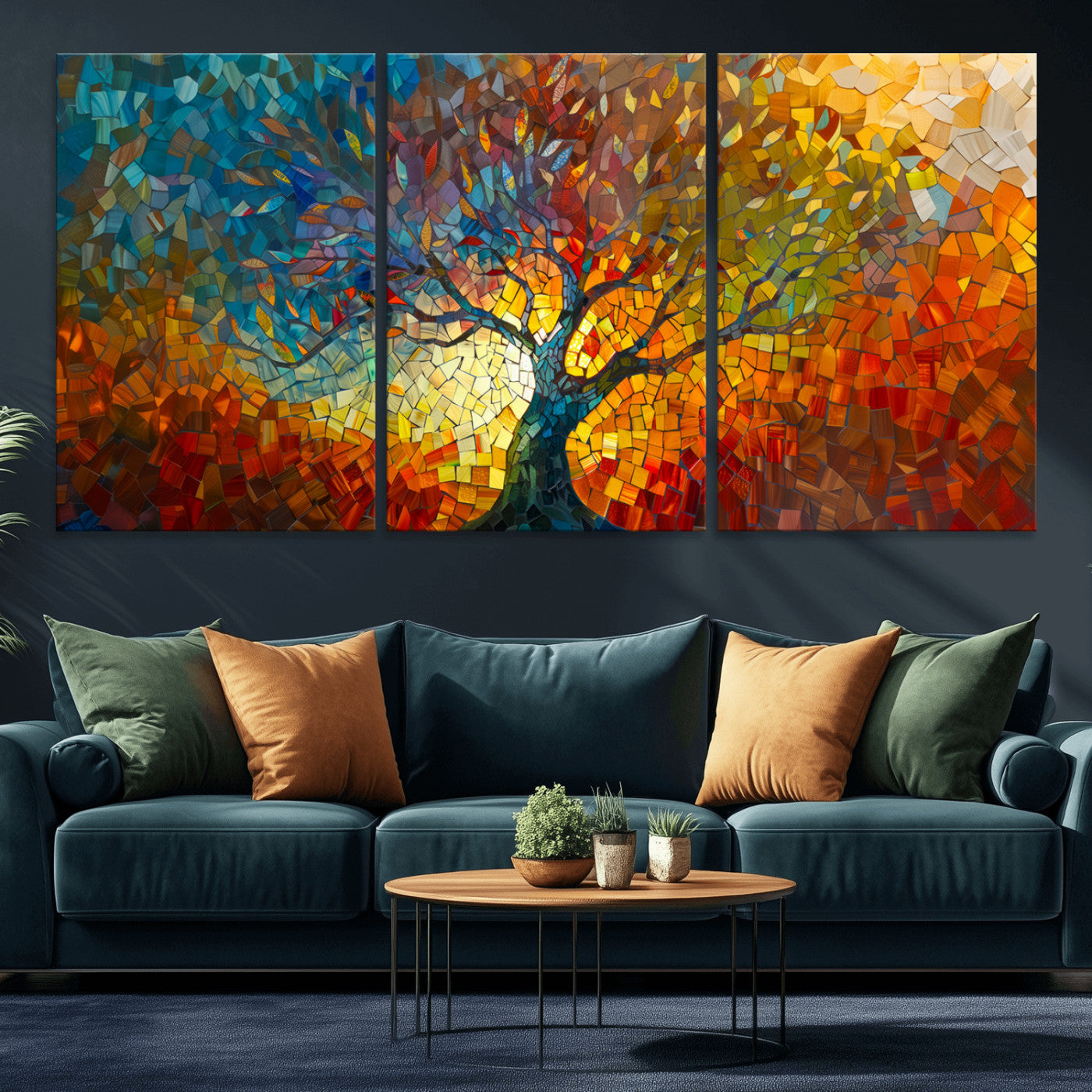 MGV-CV-60X30-3P - Mosaic Tree Canvas Wall Art – Vibrant Abstract Nature Design, Colorful Decor for Living Room, Bedroom, or Creative Spaces