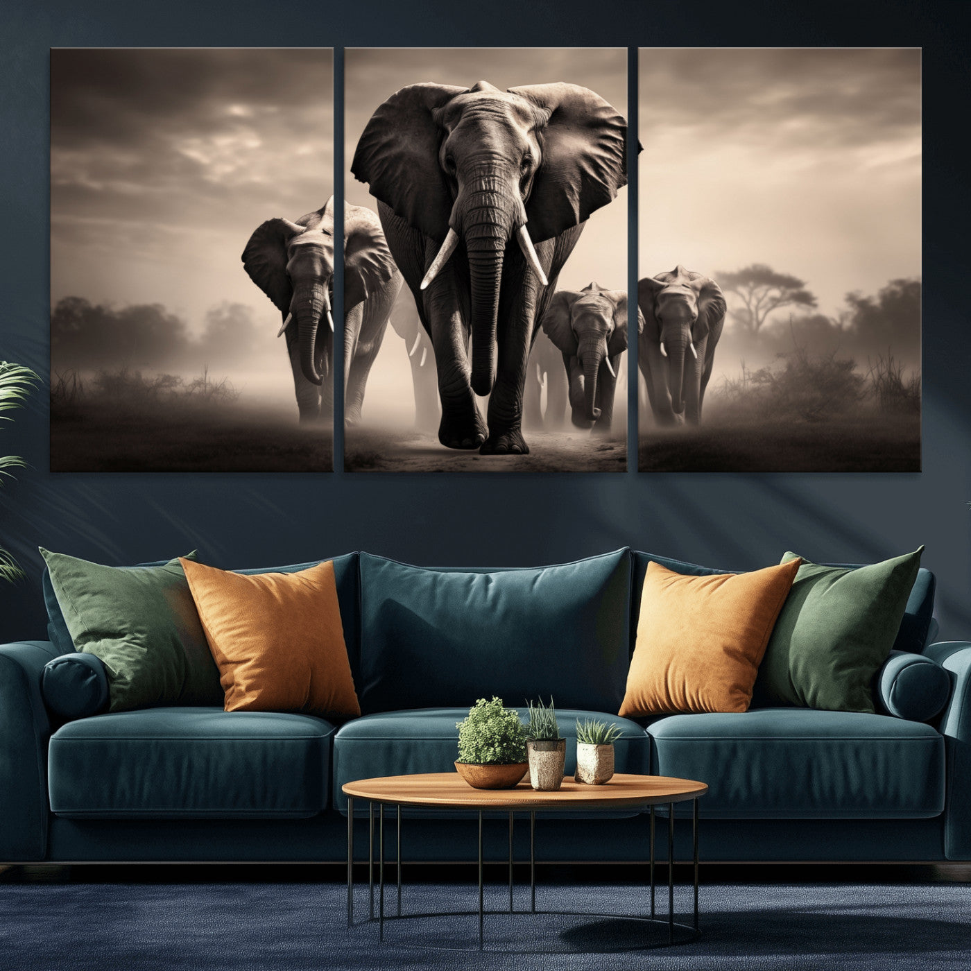48598F10-MGV-CV-36X24-Elephant Family Wall Art Canvas Print, Framed Elephant Wall Art Home Decor