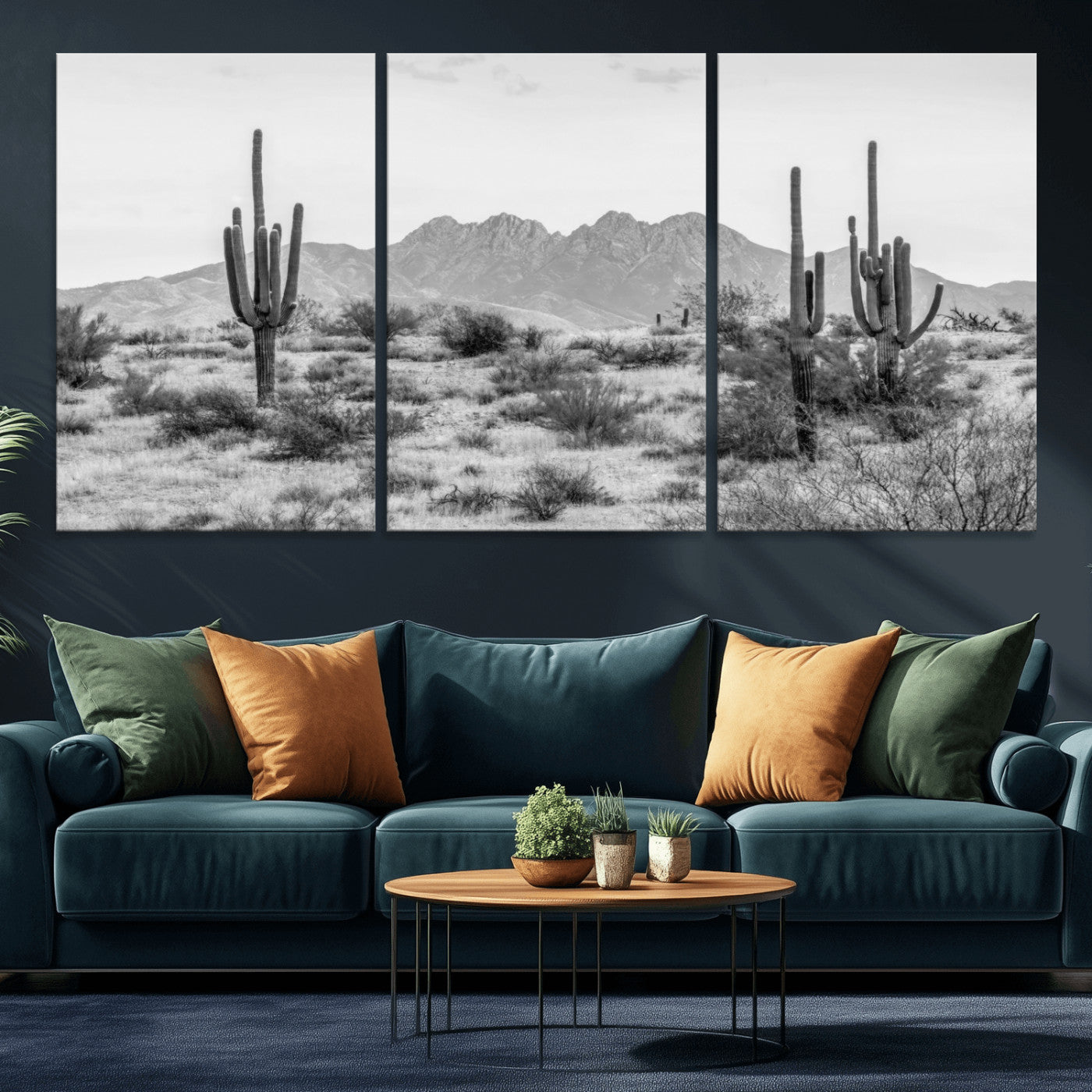 MGV-CV-60X30-3P - Black White Arizona Desert Canvas Wall Art Cactus Farmhouse Wall Art