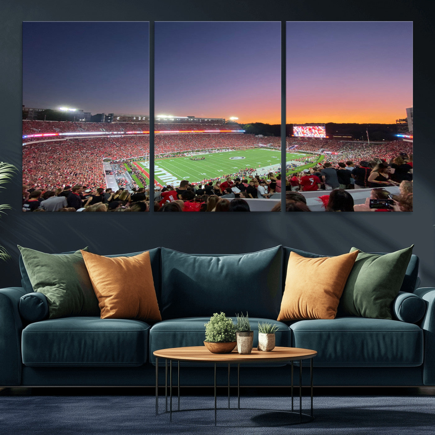 25139565-MGV-CV-48X32-3P-Dooley Stadium Wall Art Print, Sports Arena Canvas Wall Art, Dooley Field at Sanford Stadium Canvas Print, Modern Athletic Field Art Printing