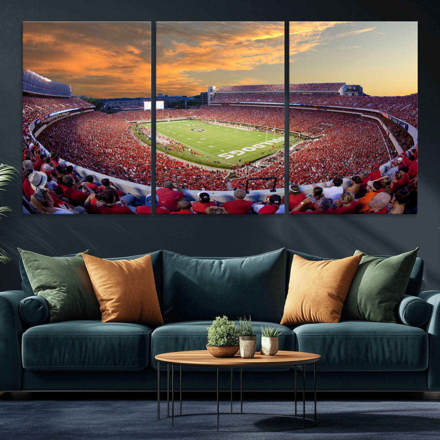 73680988-MGV-CV-48X32-3P-Dooley Stadium Wall Art Print, Sports Arena Canvas Wall Art, Dooley Field at Sanford Stadium Canvas Print, Modern Athletic Field Art Printing