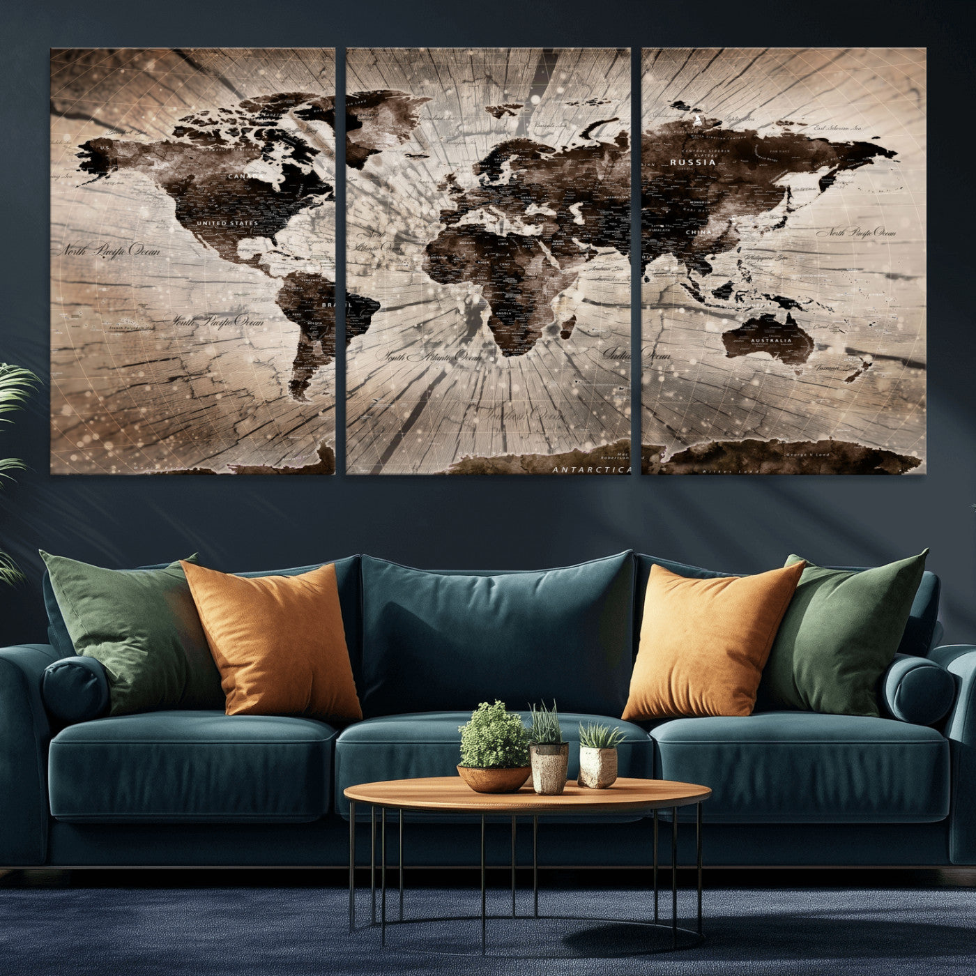 35326624-MGV-CV-60X30-3P - World Map Wall Art Canvas Print, Modern Decorative Framed Map Artwork Prints for Living Room, Office, Bedroom Wall Decor