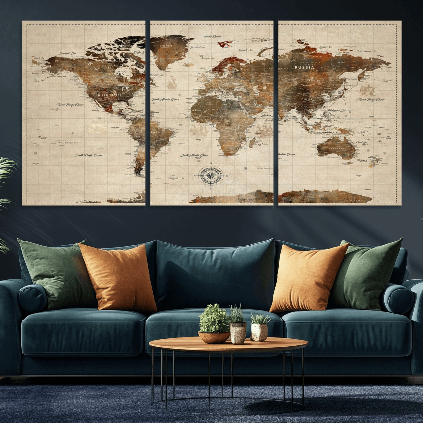 23610090-MGV-CV-36X24 - World Map Wall Art Canvas Print, Modern Decorative Framed Map Artwork Prints for Living Room, Office, Bedroom Wall Decor