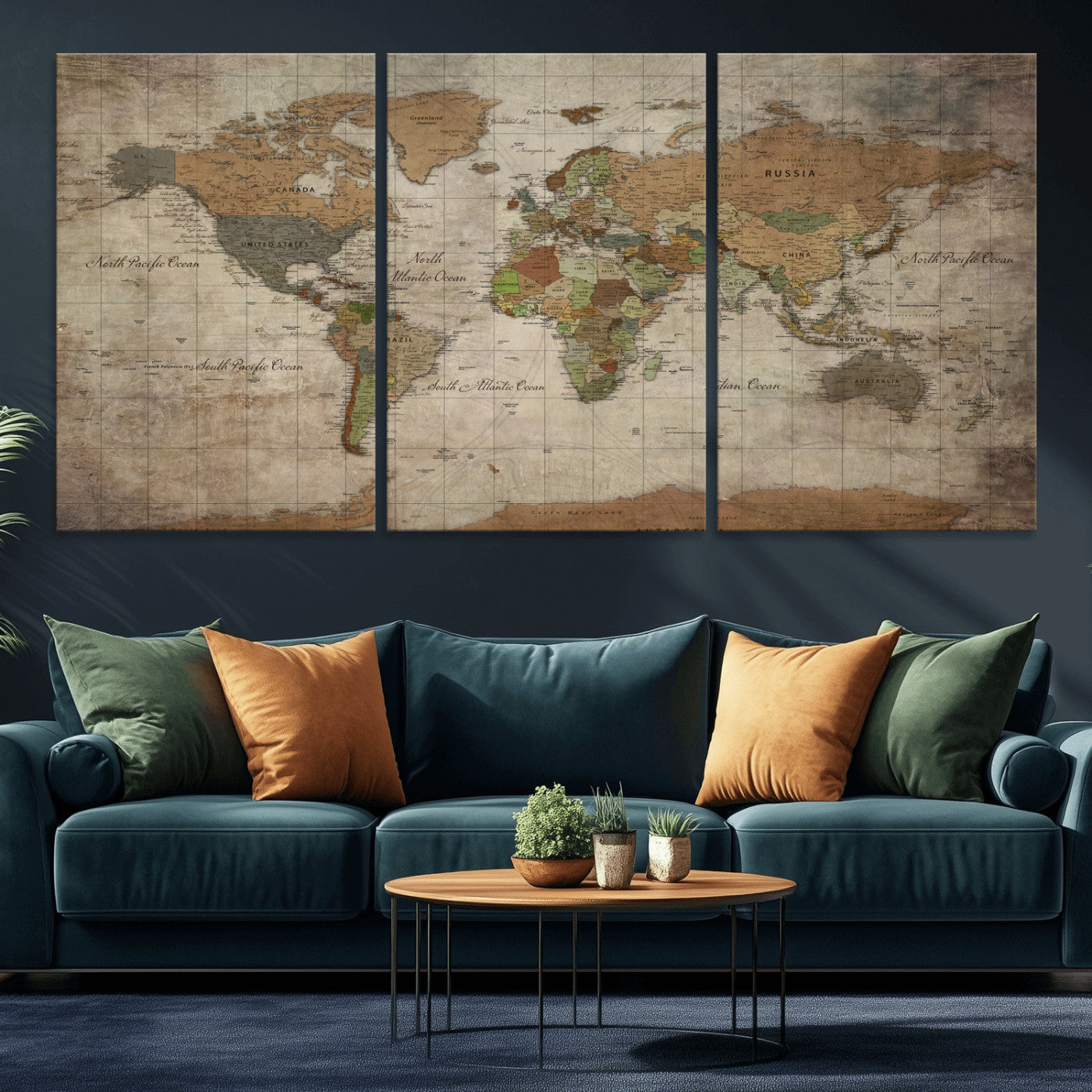 20356264-MGV-CV-36X24 - World Map Wall Art Canvas Print, Modern Decorative Framed Map Artwork Prints for Living Room, Office, Bedroom Wall Decor