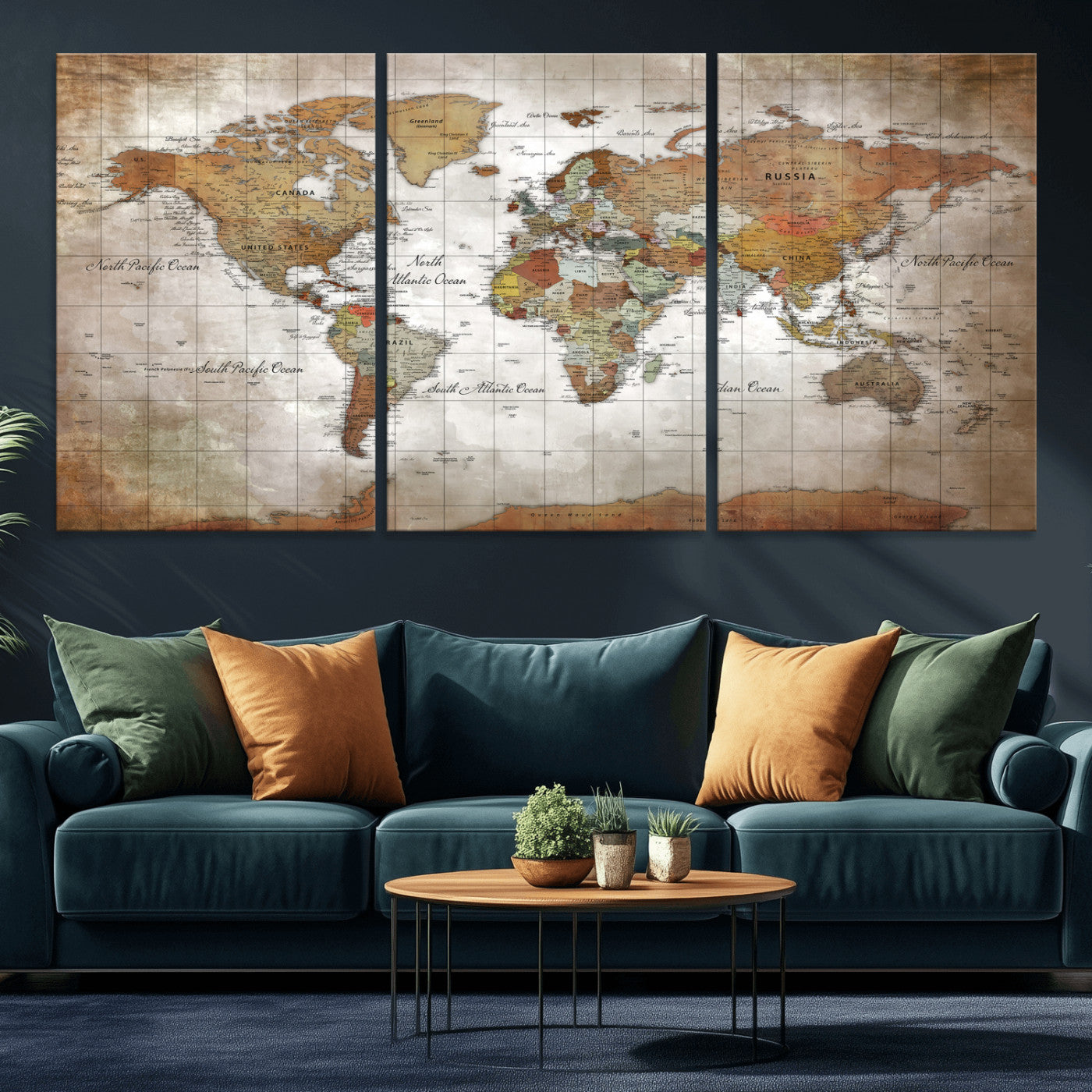 51643807-MGV-CV-36X24 - World Map Wall Art Canvas Print, Modern Decorative Framed Map Artwork Prints for Living Room, Office, Bedroom Wall Decor