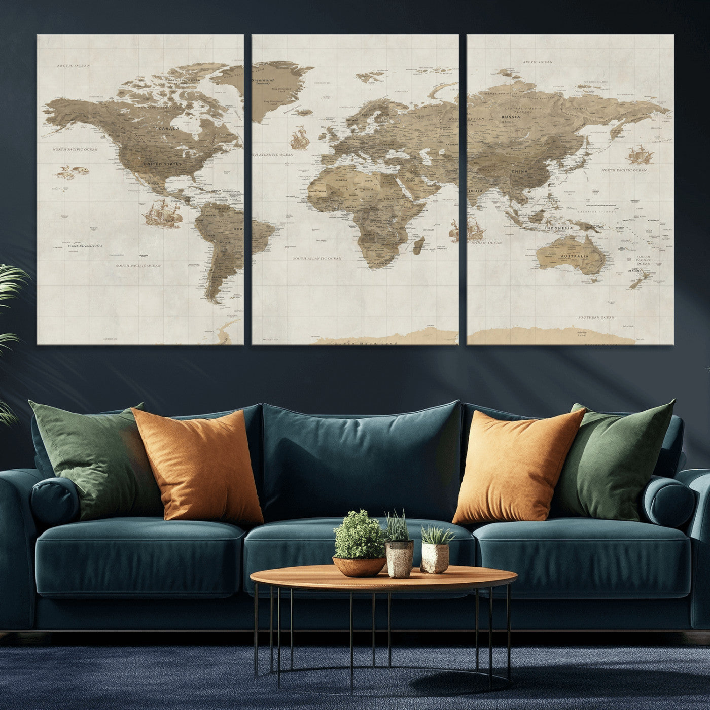 28283260-MGV-CV-36X24 - World Map Wall Art Canvas Print, Modern Decorative Framed Map Artwork Prints for Living Room, Office, Bedroom Wall Decor