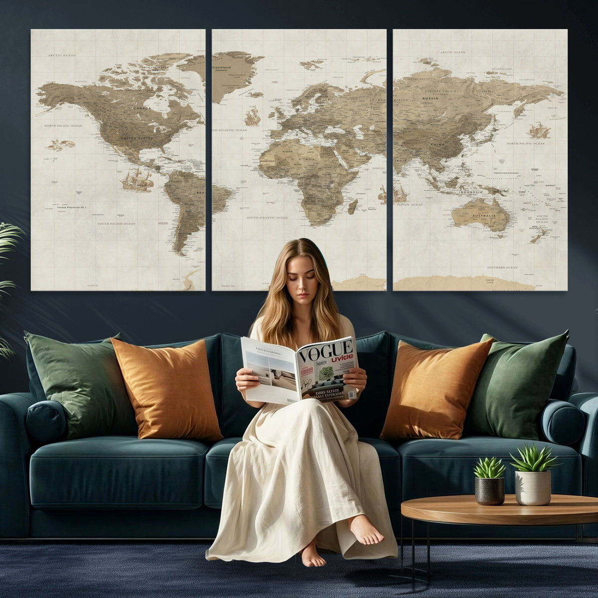 28283260-MGV-CV-36X24 - Detailed World Map Wall Art Canvas Print