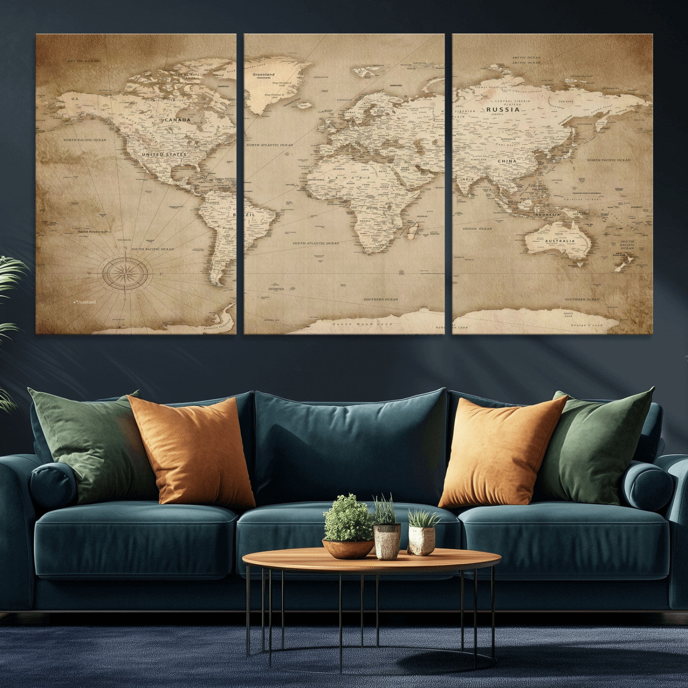 34795134-MGV-CV-36X24 - World Map Wall Art Canvas Print, Modern Decorative Framed Map Artwork Prints for Living Room, Office, Bedroom Wall Decor