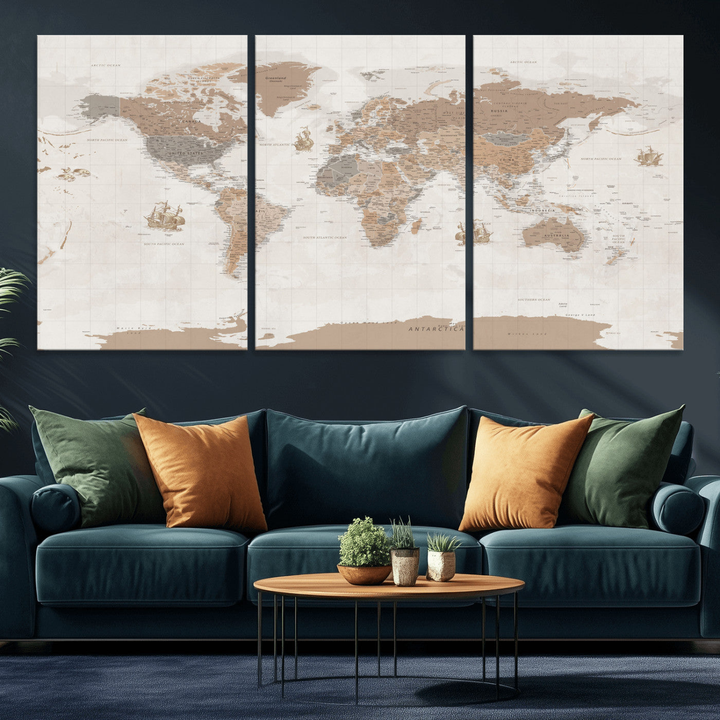 85057279-MGV-CV-36X24 - World Map Wall Art Canvas Print, Modern Decorative Framed Map Artwork Prints for Living Room, Office, Bedroom Wall Decor