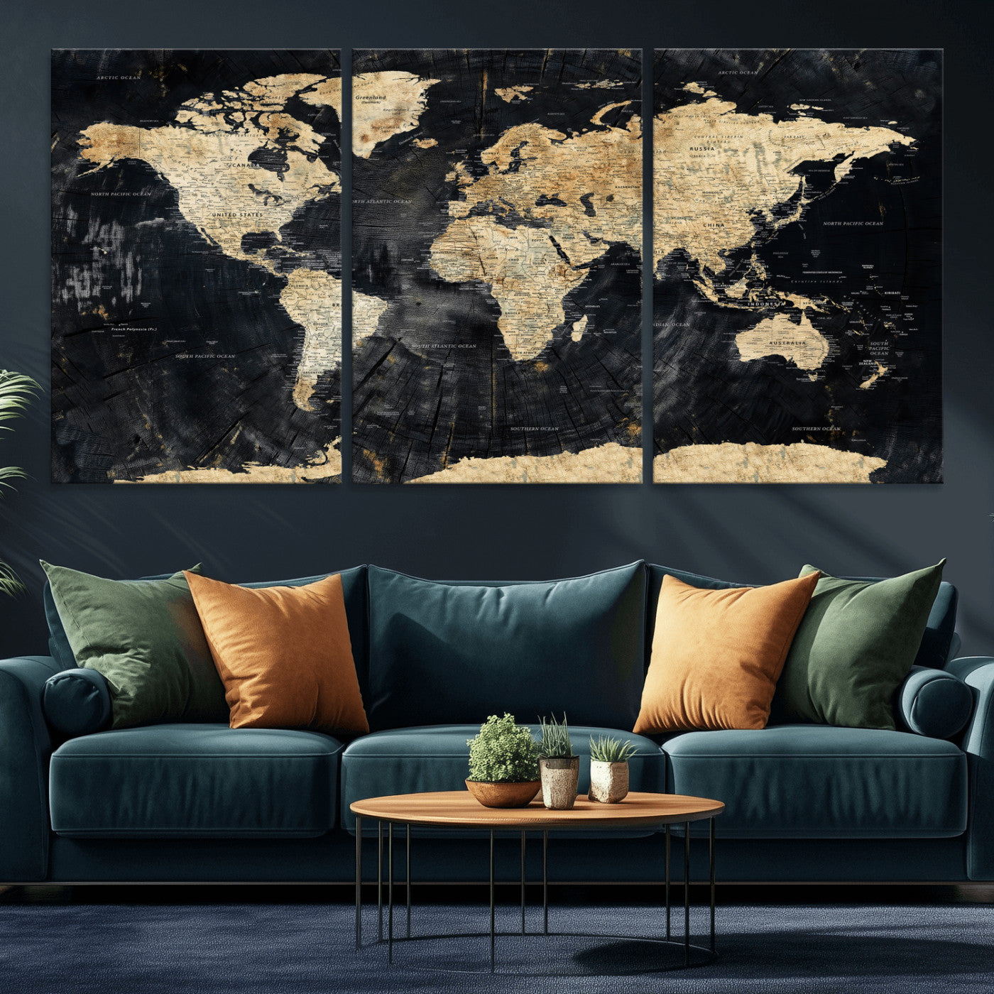 45535041-MGV-CV-36X24 - World Map Wall Art Canvas Print, Modern Decorative Framed Map Artwork Prints for Living Room, Office, Bedroom Wall Decor
