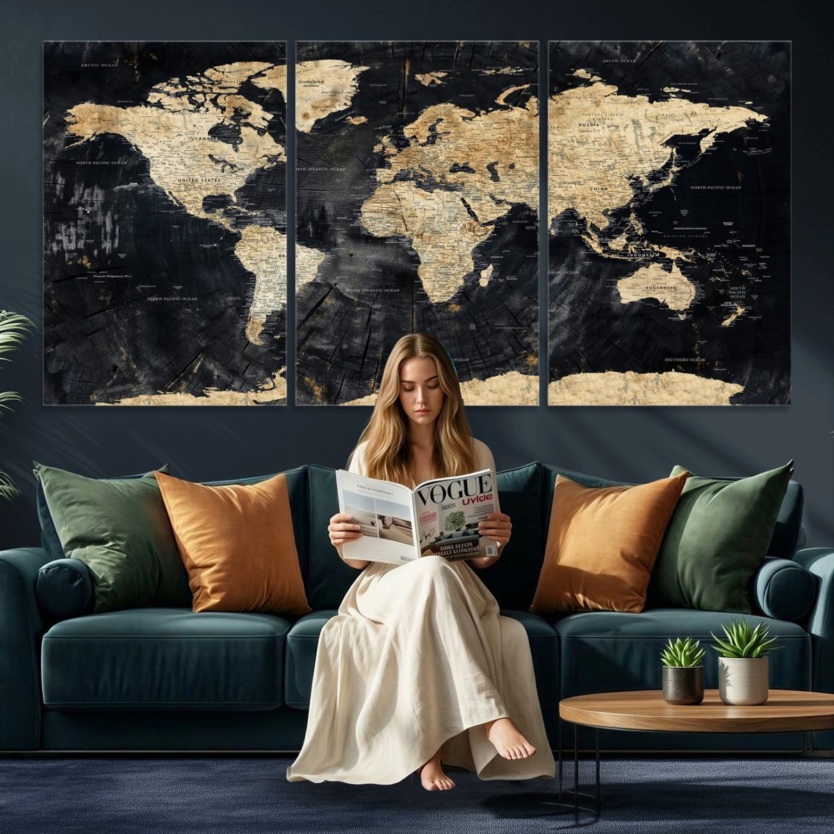 45535041-MGV-CV-36X24 - Framed Large World Map Wall Art Canvas Print for Living Room