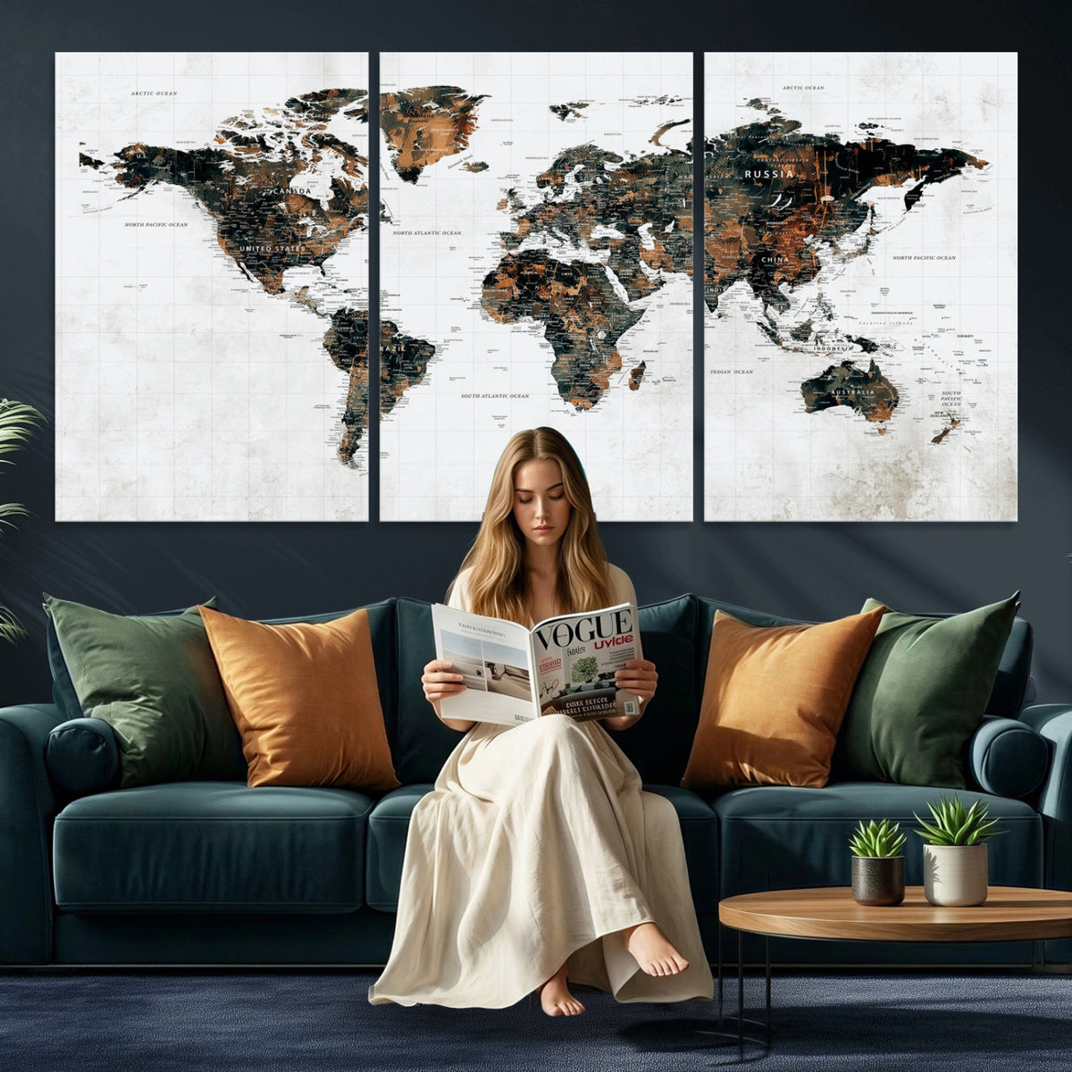 60008766-MGV-CV-36X24 - Large World Map Canvas Print – Framed Travel Map Wall Art