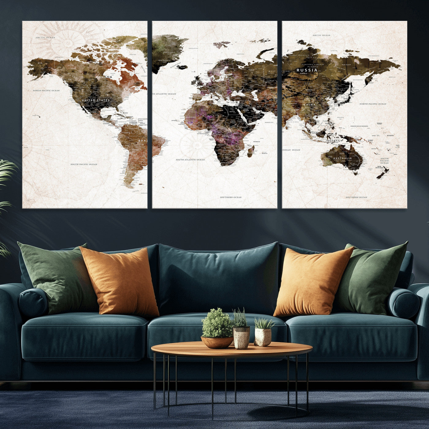 77651968-MGV-CV-36X24 - World Map Wall Art Canvas Print, Modern Decorative Framed Map Artwork Prints for Living Room, Office, Bedroom Wall Decor