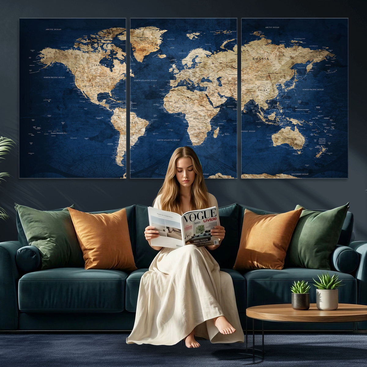 57503519-MGV-CV-36X24 - World Map Canvas Print – Framed Travel Map Wall Art for
