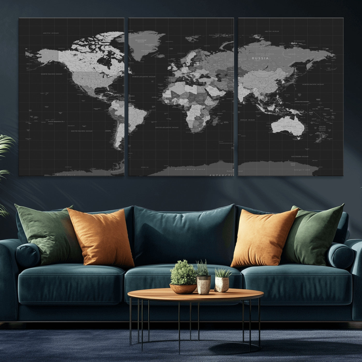 46160121-MGV-CV-36X24 - World Map Wall Art Canvas Print, Modern Decorative Framed Map Artwork Prints for Living Room, Office, Bedroom Wall Decor