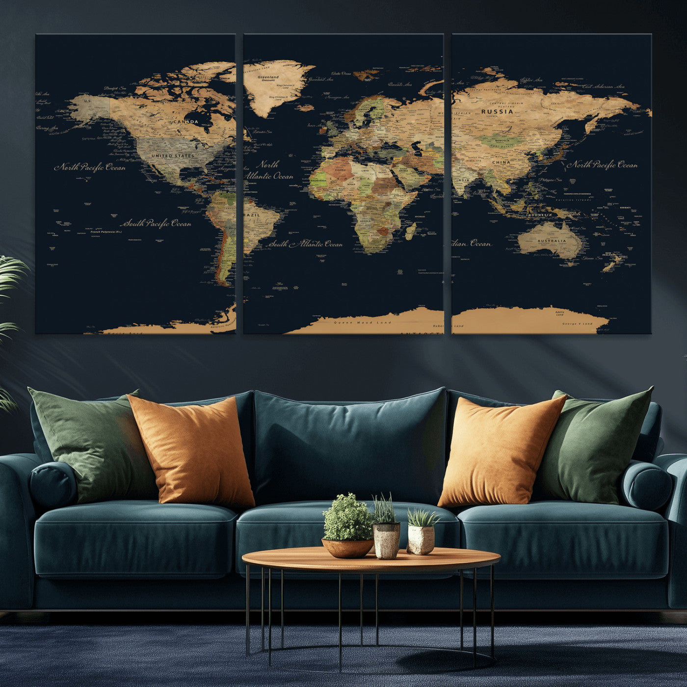 94449133-MGV-CV-36X24 - World Map Wall Art Canvas Print, Modern Decorative Framed Map Artwork Prints for Living Room, Office, Bedroom Wall Decor
