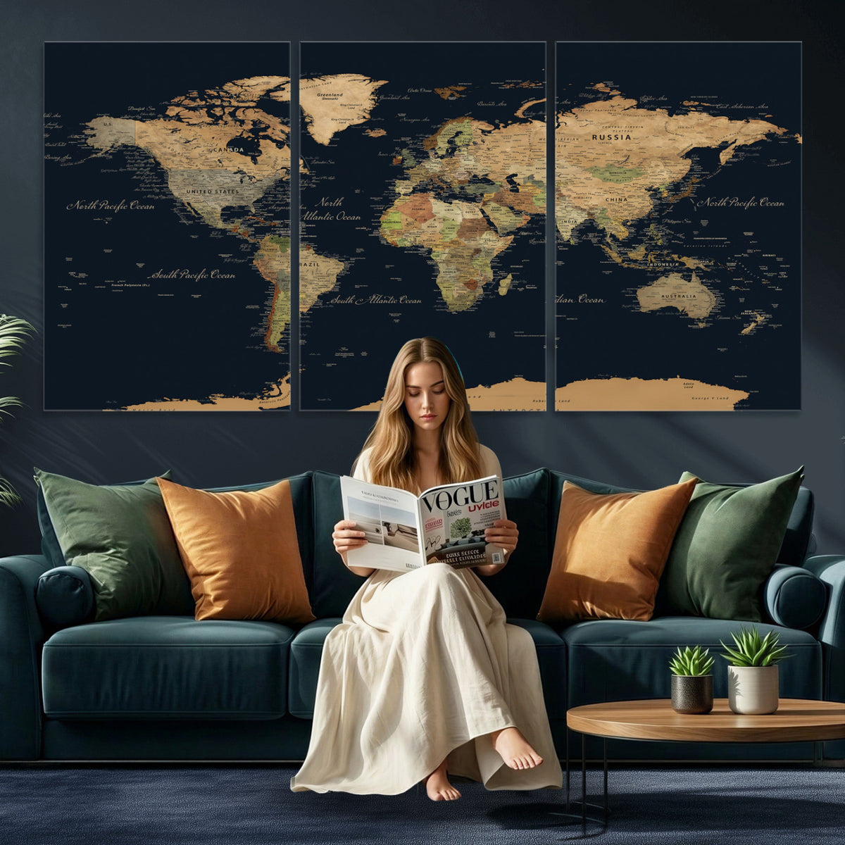 94449133-MGV-CV-36X24 - Vintage World Map Canvas on the Dark Background Wall Art