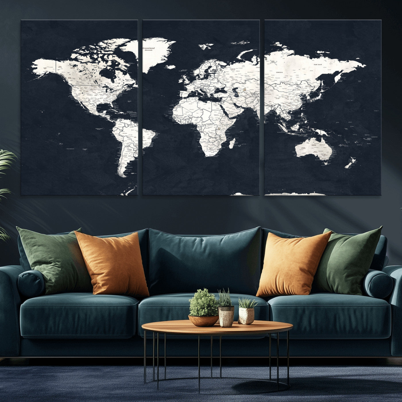 11963807-MGV-CV-36X24 - World Map Wall Art Canvas Print, Modern Decorative Framed Map Artwork Prints for Living Room, Office, Bedroom Wall Decor