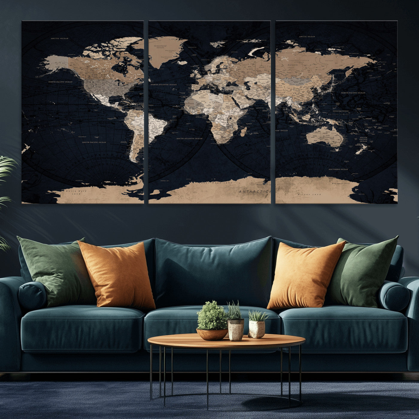25812727-MGV-CV-36X24 - World Map Wall Art Canvas Print, Modern Decorative Framed Map Artwork Prints for Living Room, Office, Bedroom Wall Decor