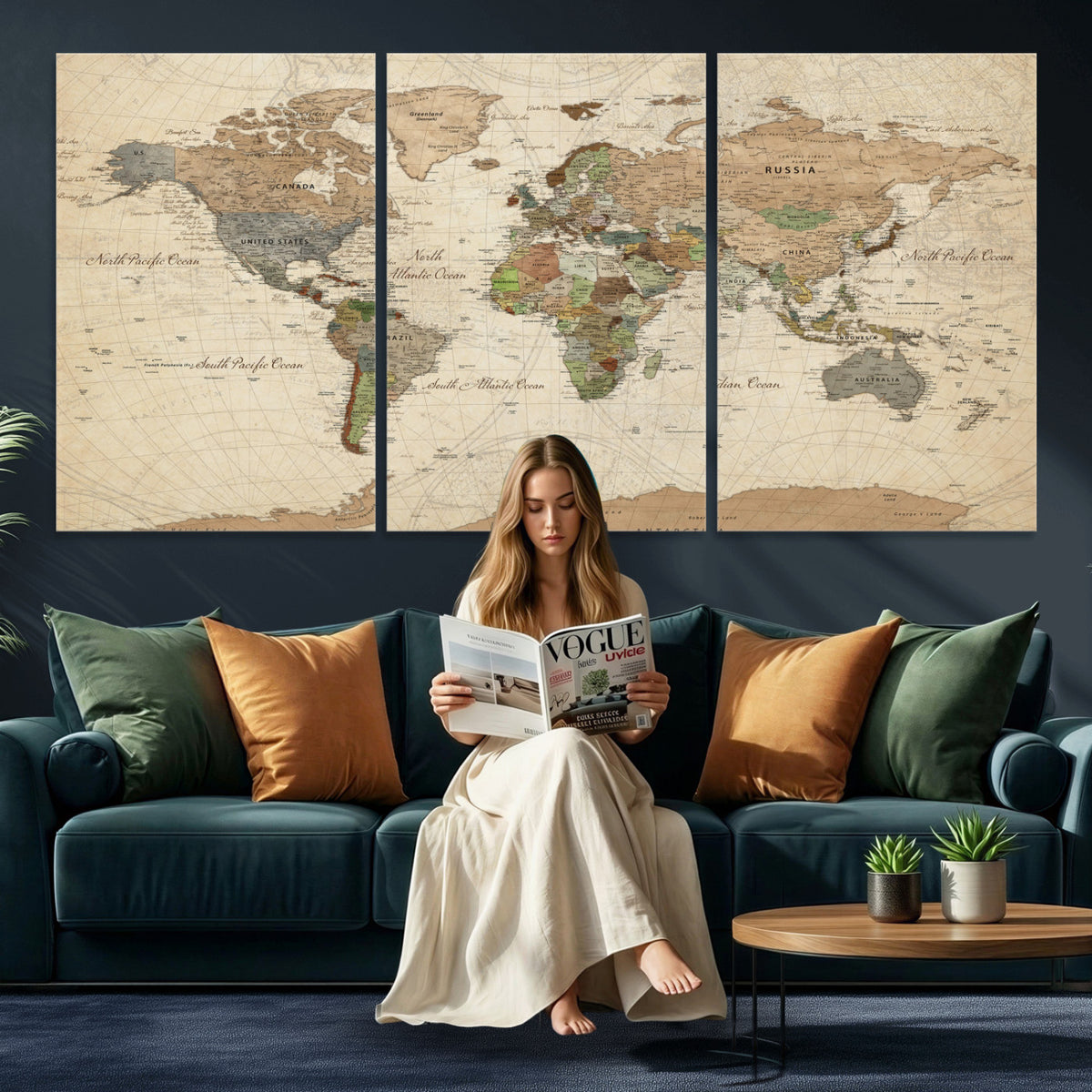 16856902-MGV-CV-36X24 - Vintage World Map Canvas Wall Art - Rustic Grunge Texture