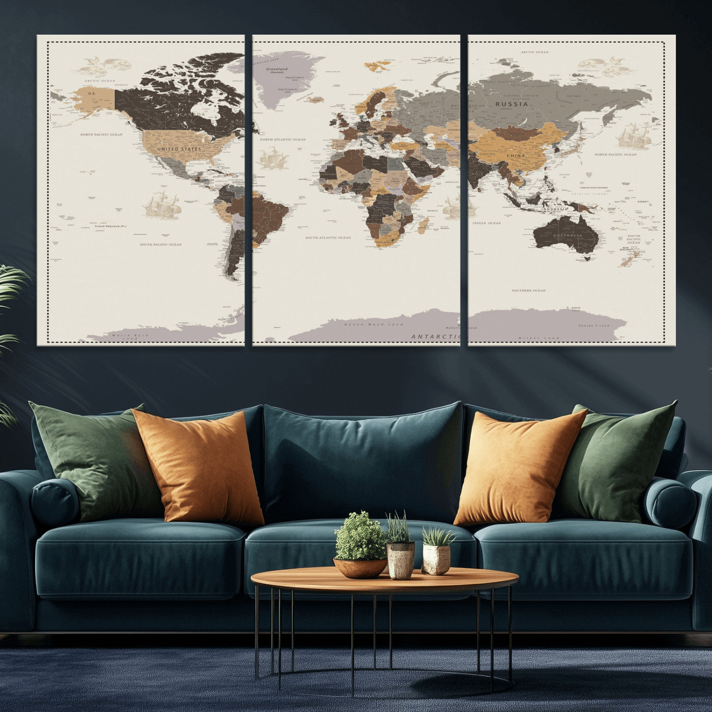 58777746-MGV-CV-36X24 - World Map Wall Art Canvas Print, Modern Decorative Framed Map Artwork Prints for Living Room, Office, Bedroom Wall Decor