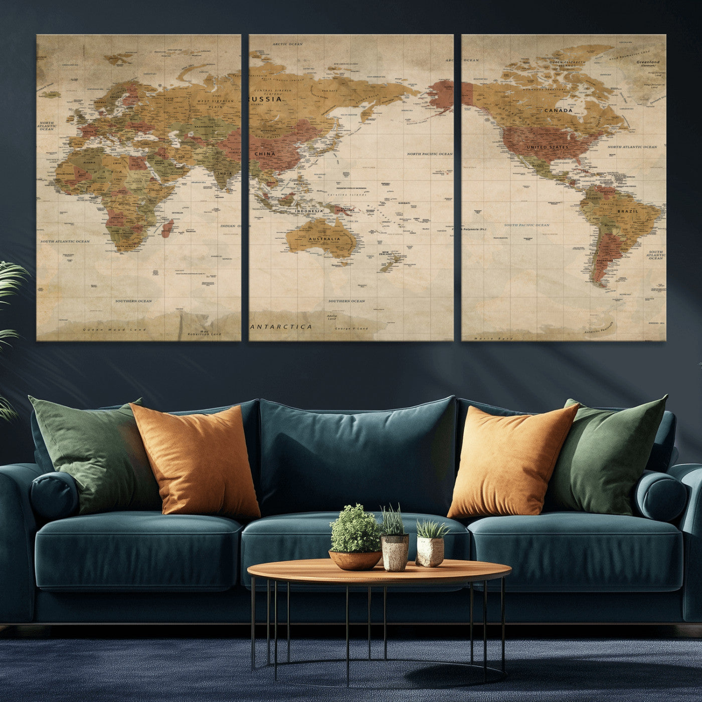 83478963-MGV-CV-36X24 - World Map Wall Art Canvas Print, Modern Decorative Framed Map Artwork Prints for Living Room, Office, Bedroom Wall Decor