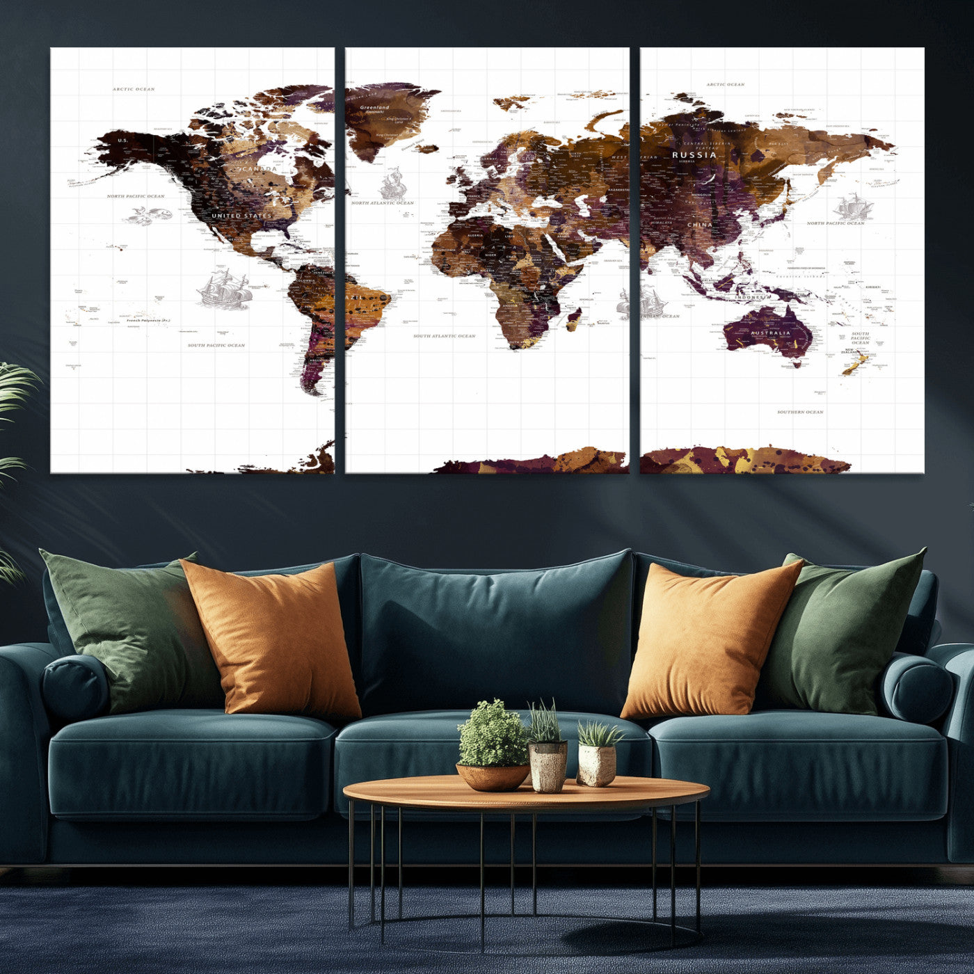 34792695-MGV-CV-36X24 - World Map Wall Art Canvas Print, Modern Decorative Framed Map Artwork Prints for Living Room, Office, Bedroom Wall Decor