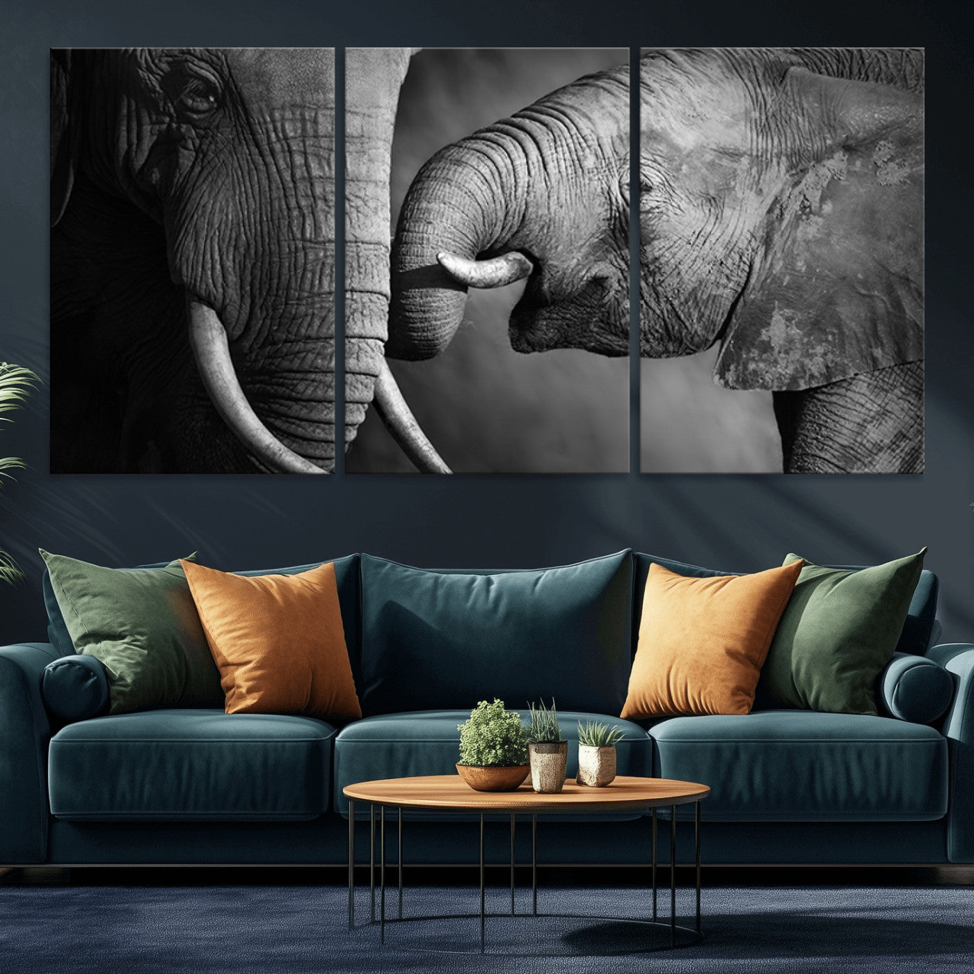 42691-MGV-CV-36X24-Elephant Family Wall Art Canvas, Framed Elephant Family Canvas Print