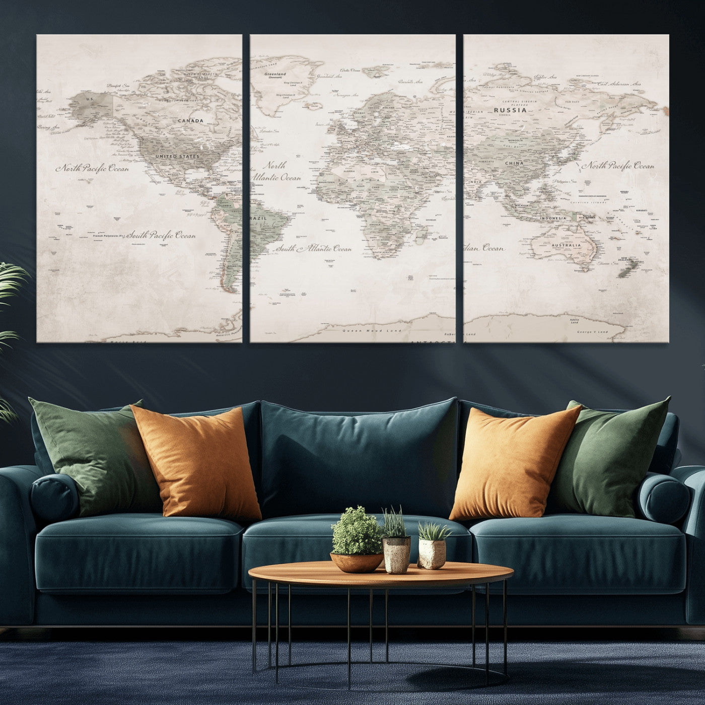 90355419-MGV-CV-36X24 - World Map Wall Art Canvas Print, Modern Decorative Framed Map Artwork Prints for Living Room, Office, Bedroom Wall Decor