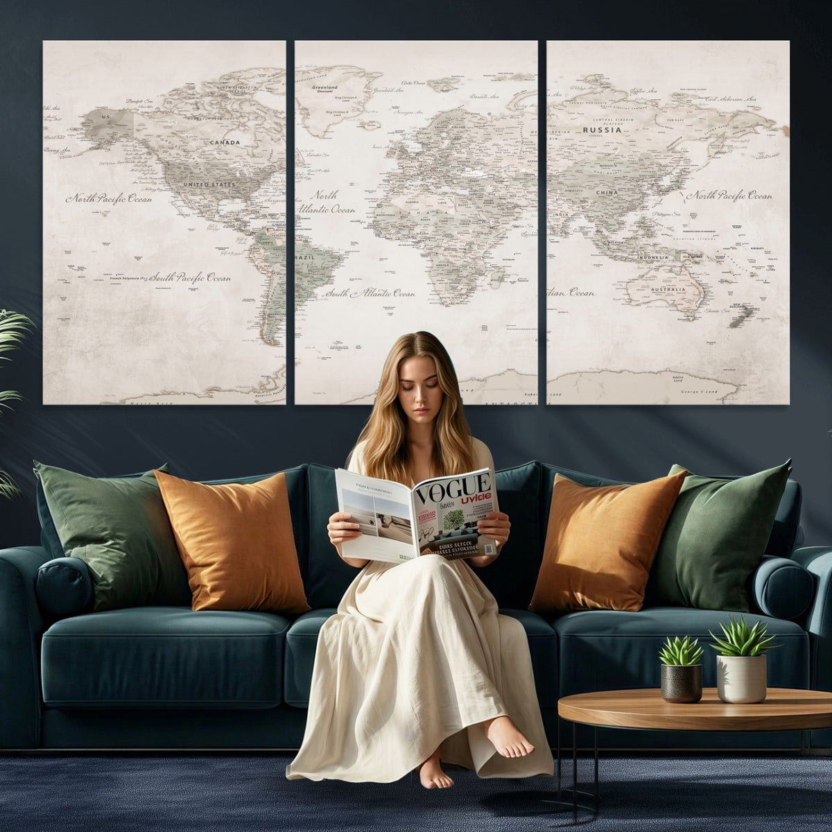 90355419-MGV-CV-36X24 - Antique Style World Map Canvas Print | Vintage Detailed World Map Art for Travel Lovers