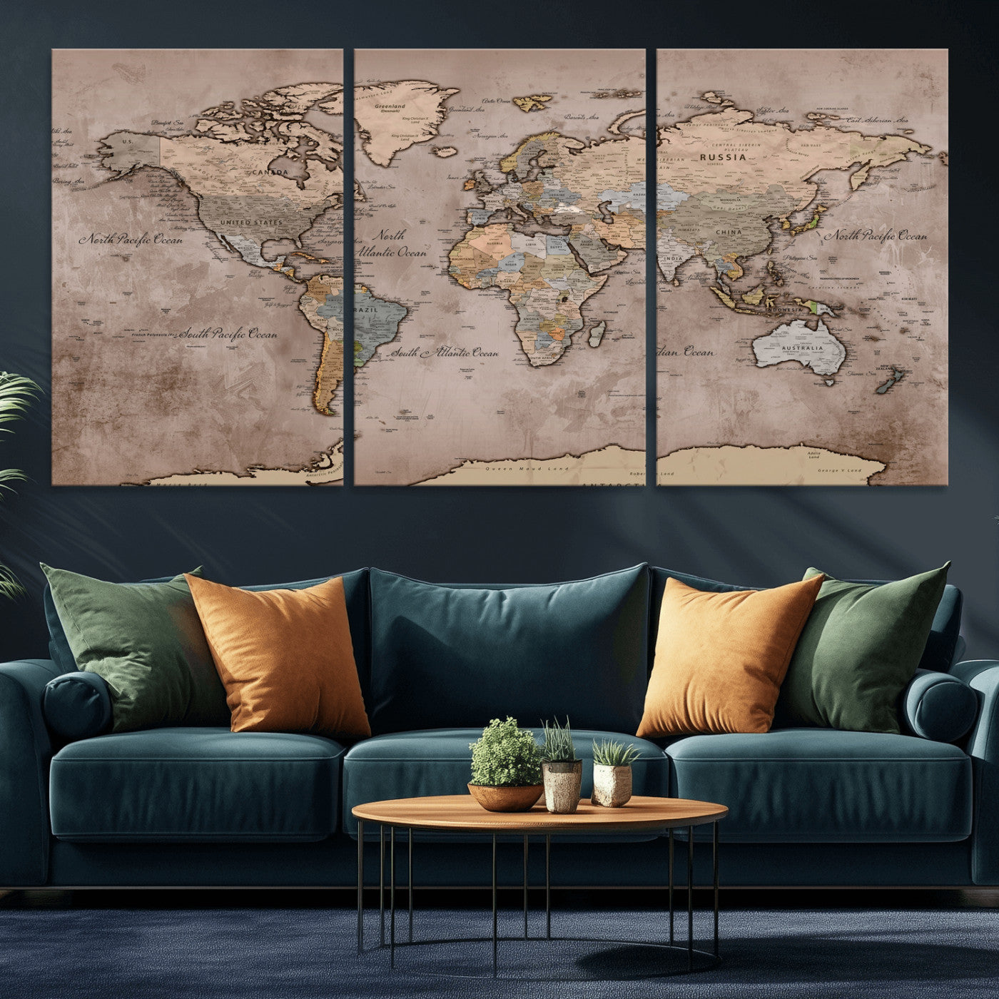 91471273-MGV-CV-36X24 - World Map Wall Art Canvas Print, Modern Decorative Framed Map Artwork Prints for Living Room, Office, Bedroom Wall Decor