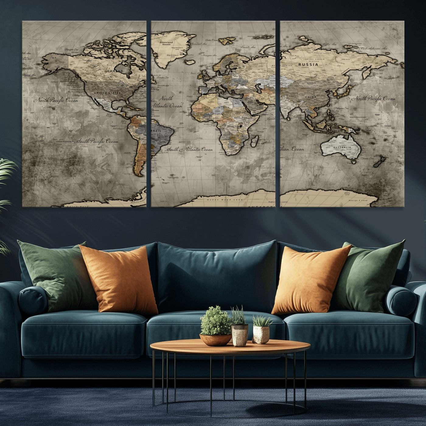 85218700-MGV-CV-36X24 - World Map Wall Art Canvas Print, Modern Decorative Framed Map Artwork Prints for Living Room, Office, Bedroom Wall Decor