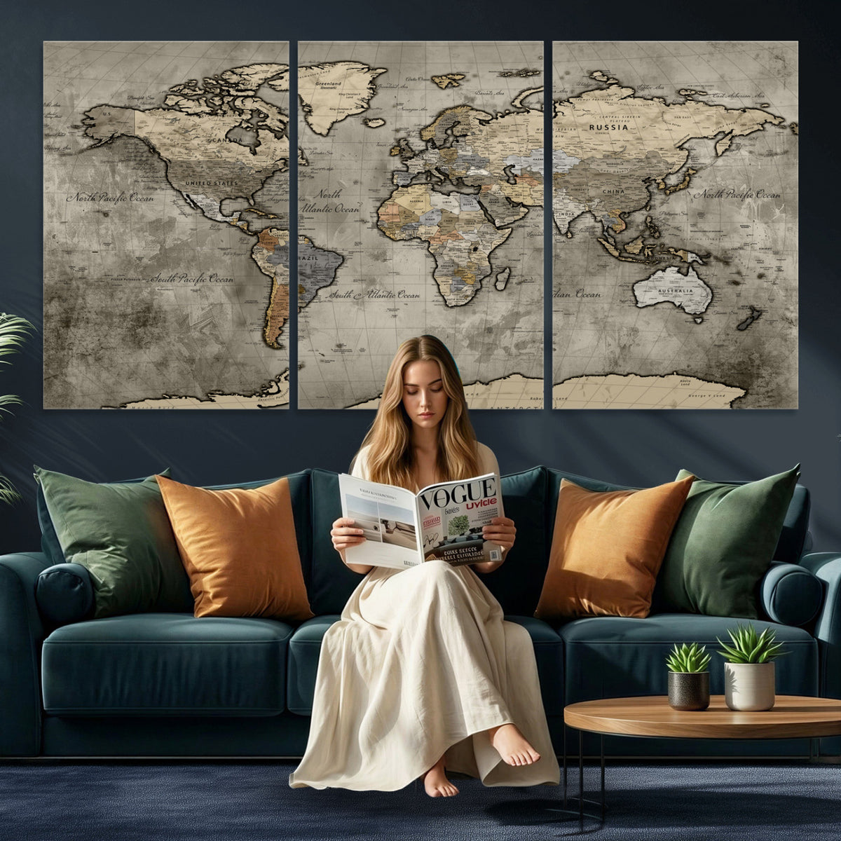 85218700-MGV-CV-36X24 - World Map Canvas Print, Detailed Map of the World Wall Art