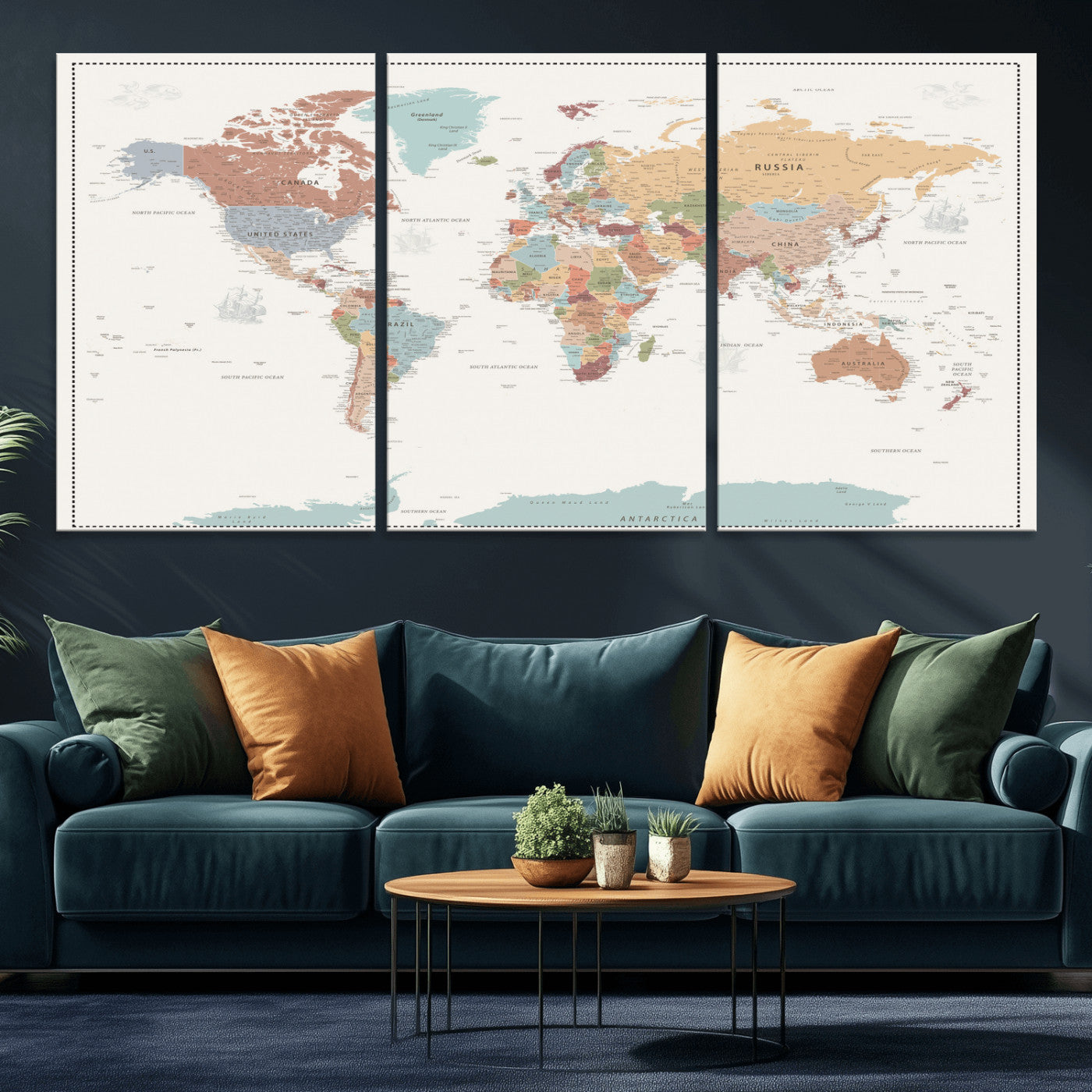 63447567-MGV-CV-36X24 - World Map Wall Art Canvas Print, Modern Decorative Framed Map Artwork Prints for Living Room, Office, Bedroom Wall Decor