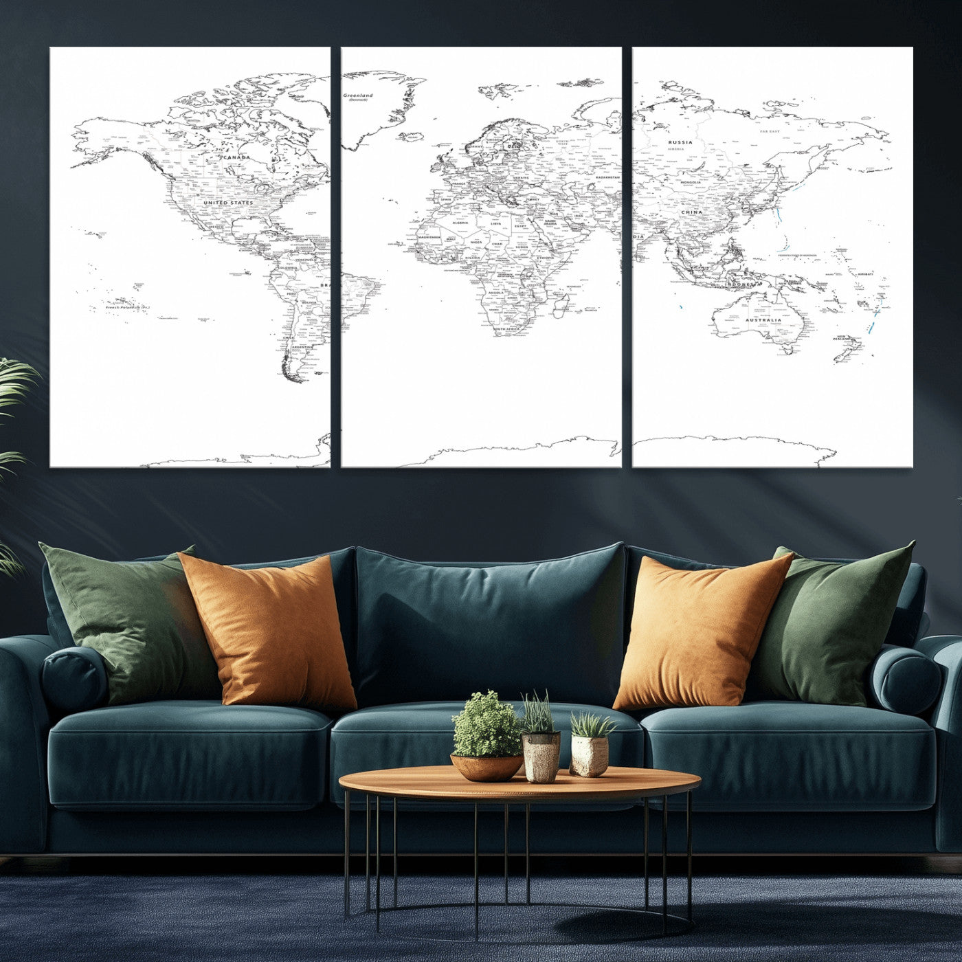 21002736-MGV-CV-36X24 - World Map Wall Art Canvas Print, Modern Decorative Framed Map Artwork Prints for Living Room, Office, Bedroom Wall Decor