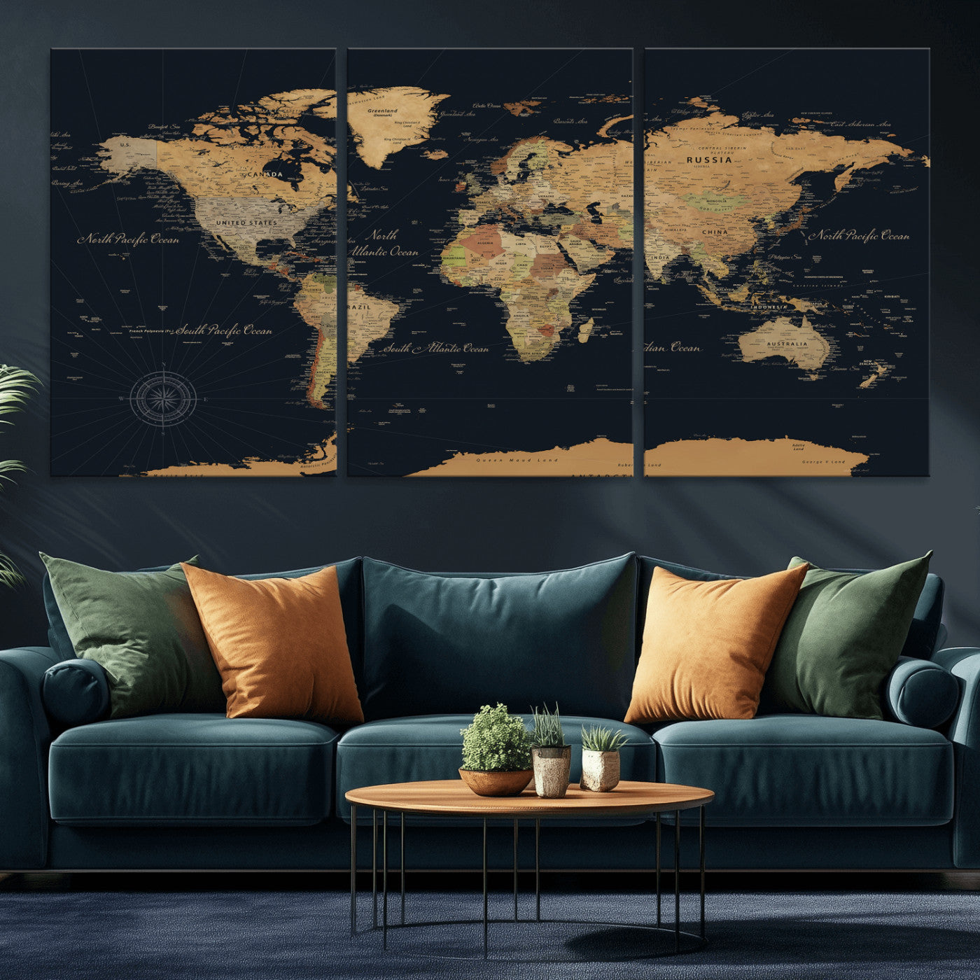 87280374-MGV-CV-36X24 - World Map Wall Art Canvas Print, Modern Decorative Framed Map Artwork Prints for Living Room, Office, Bedroom Wall Decor