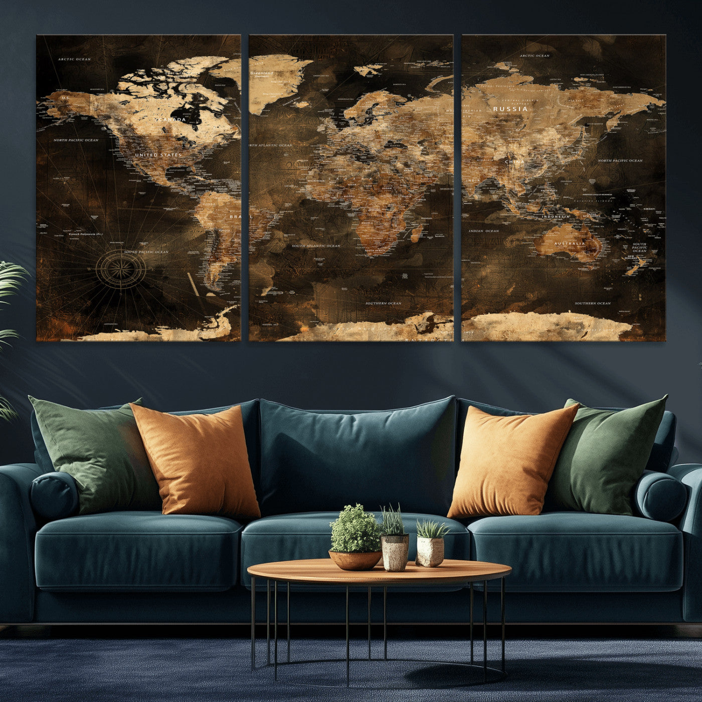 97742922-MGV-CV-36X24 - World Map Wall Art Canvas Print, Modern Decorative Framed Map Artwork Prints for Living Room, Office, Bedroom Wall Decor