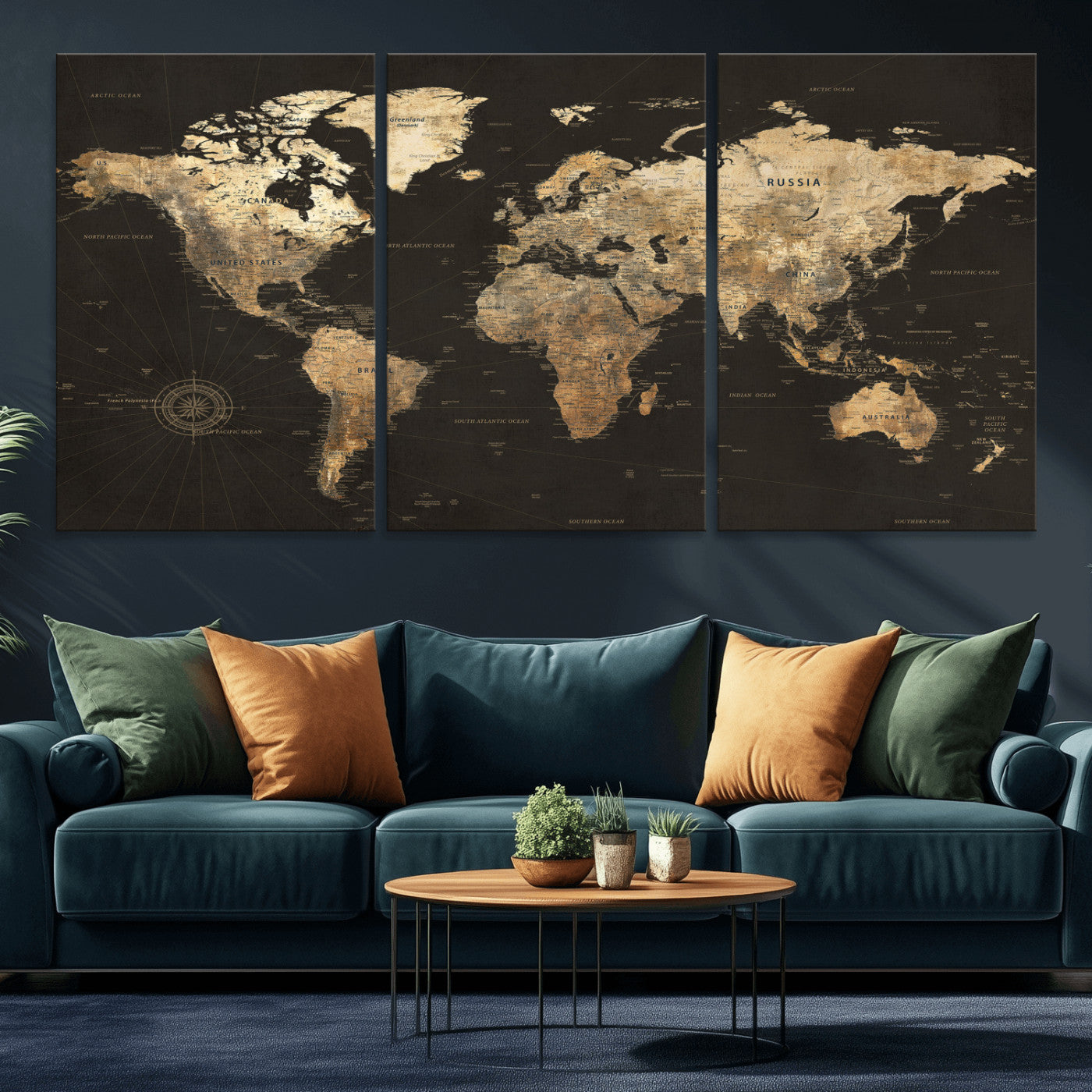 70985630-MGV-CV-36X24 - World Map Wall Art Canvas Print, Modern Decorative Framed Map Artwork Prints for Living Room, Office, Bedroom Wall Decor