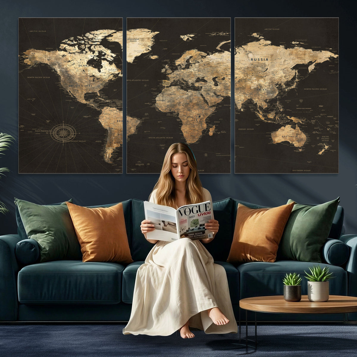 70985630-MGV-CV-36X24 - Framed World Map with Pin Canvas Print – Detailed World Map