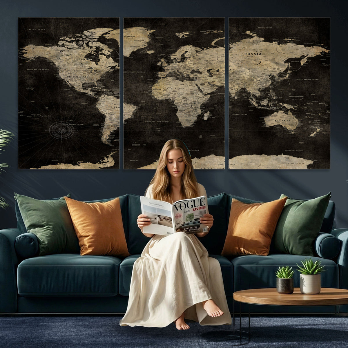 60653880-MGV-CV-36X24 - Push Pin World Map Canvas Wall Art Print, Interactive Travel