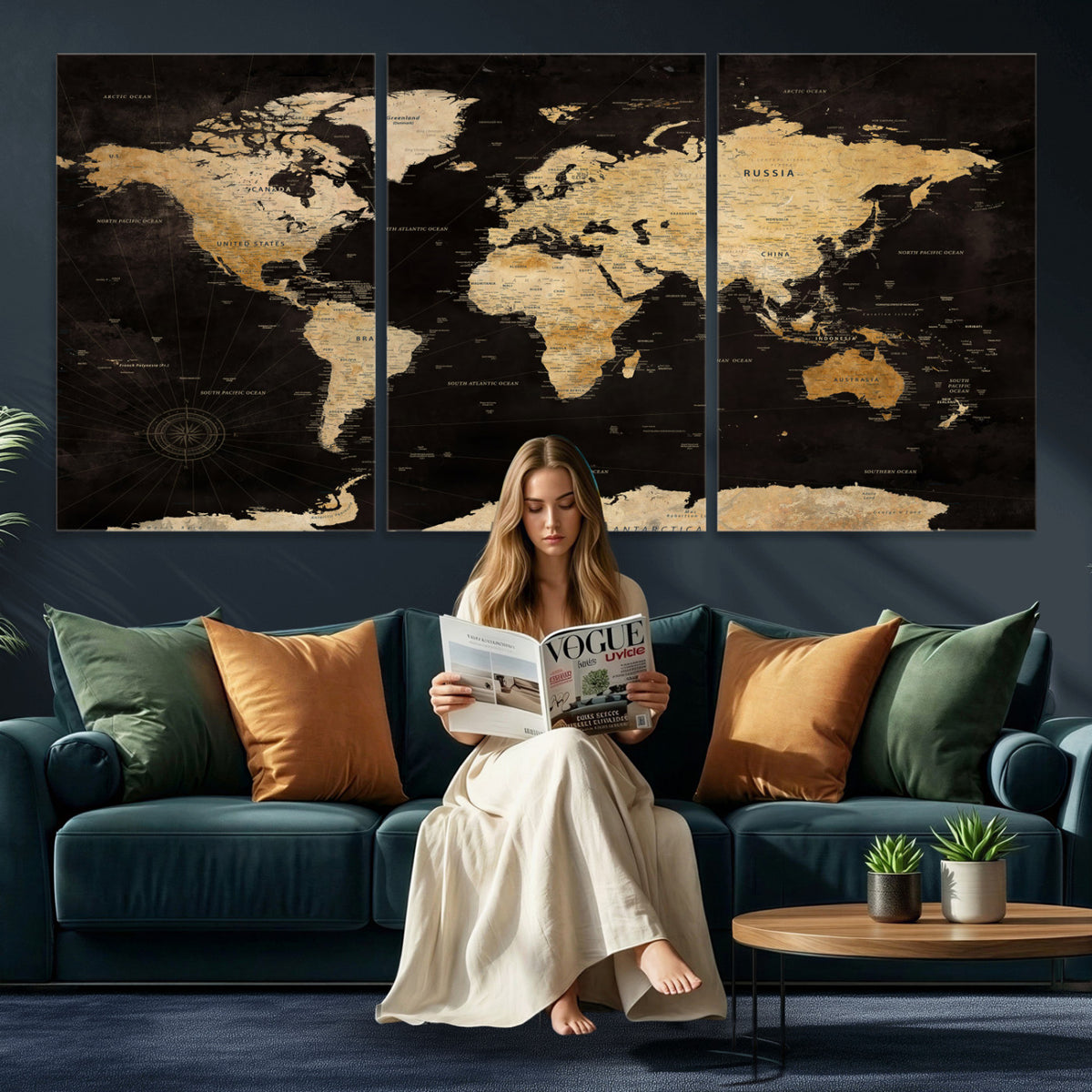 70468159-MGV-CV-36X24 - Extra Large World Map Canvas Print – Detailed Map Classic