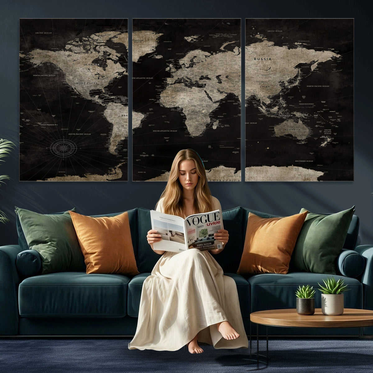 56225956-MGV-CV-36X24 - Detailed World Map Wall Art Print - Large Framed World Map