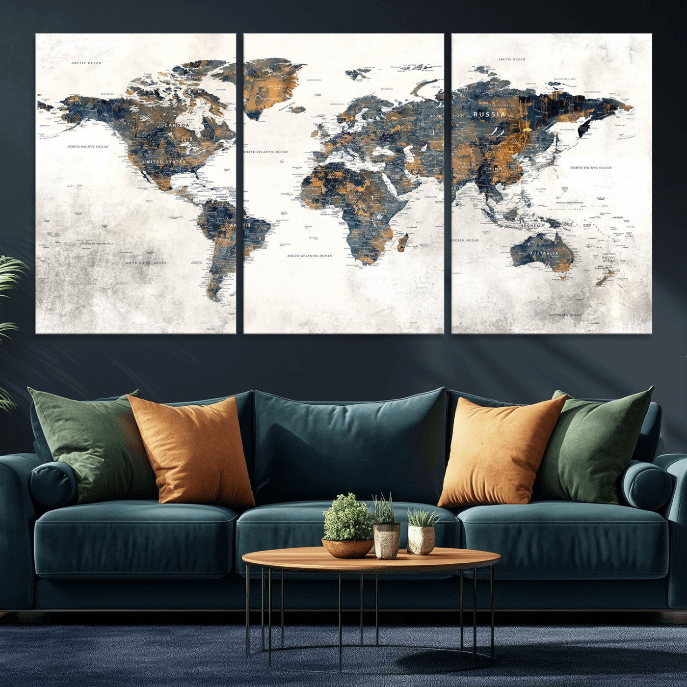 52451147-MGV-CV-36X24 - World Map Wall Art Canvas Print, Modern Decorative Framed Map Artwork Prints for Living Room, Office, Bedroom Wall Decor